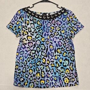 Raffaella Womens Multi Color Leopard Print Scoop Neck Top Shirt Size SP